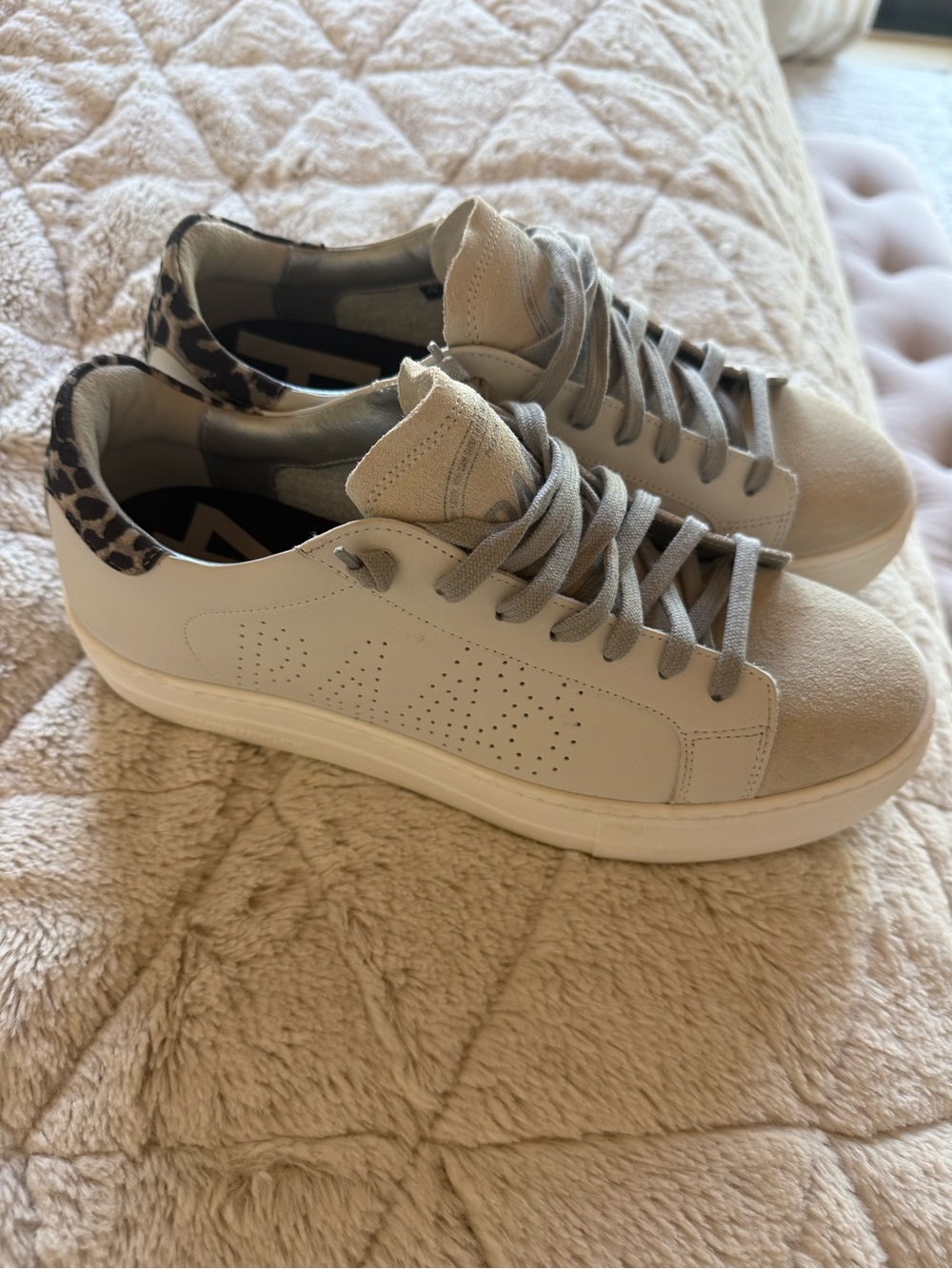Cream P448  Lace-Up Women’s Sneakers with Leopard Heel Accent